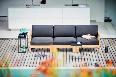 Modulsofa Arki Mittelelement aus recyceltem Teakholz, Massiv, modern, schwarz, mit Ki