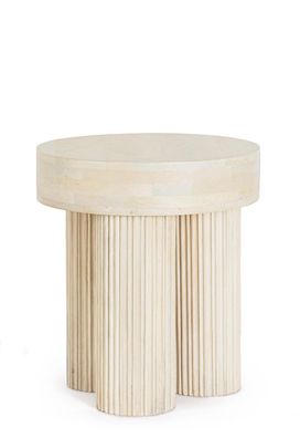 Couchtisch Acanci aus Mangoholz, rundes Design, creme, modern, Ø 45 cm, für Dein Wohn