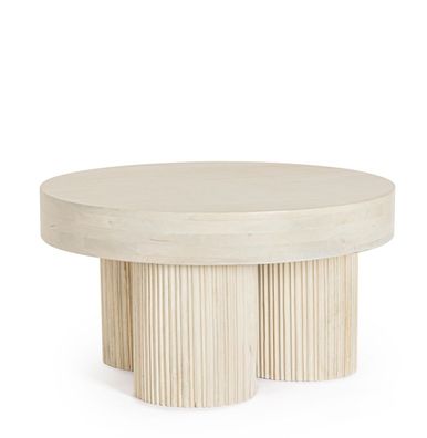 Couchtisch Acanci aus Mangoholz, rundes Design, Creme, moderner Stil, Ø 75 cm