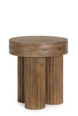 Couchtisch Acanci aus Mangoholz, rundes Design, modern, Braun, Ø 45 cm, stabile 3-Bei