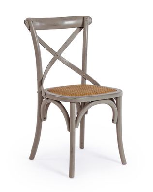 Stuhl Roscos aus Ulmenholz und Rattan, klassisch, dunkelgrau, robust und pflegeleicht