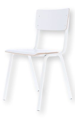 Stuhl Zero aus Multiplex und Stahl, stapelbar im Retro Chic, Weiß, robust und pflegel