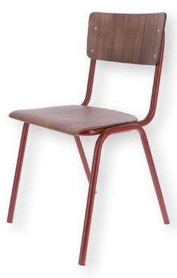 Stuhl Zero Multiplex und Stahl, stapelbar im Retro Chic, rubinrot und nussbaumfarben
