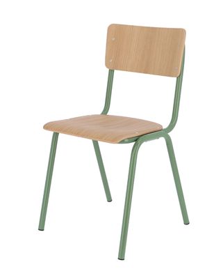 Stuhl Zero Multiplex und Metall, stapelbar im Retro Chic, Salbei und Eiche, robust un