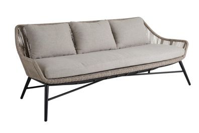 Gartensofa Pembroke mit Kissen, aus Rattan und Aluminium, modern, beige, 3-Sitzer
