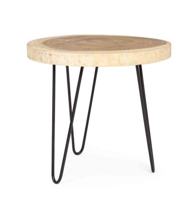 Beistelltisch Aluta aus Suarholz, modern rundes Design, Natur, Ø 56 cm, Metallgestell