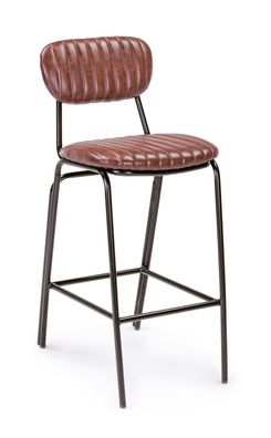 Barhocker Biedini aus Kunstleder, Retro Chic Design mit Nieten, cognac, gepolstert, 4