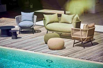 Gartensofa Loungesofa Suka aus Aluminium, modern Boho Stil, olivegrün, gepolstert, we