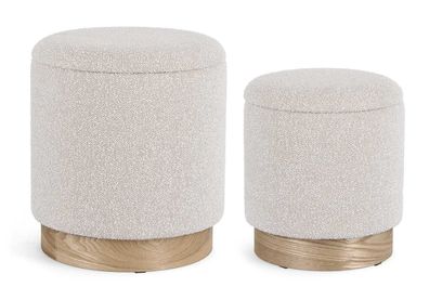 Pouf Yozosa 2er-Set aus Stoff, modern mit Stauraum, hellgrau, Runddesign, gepolstert