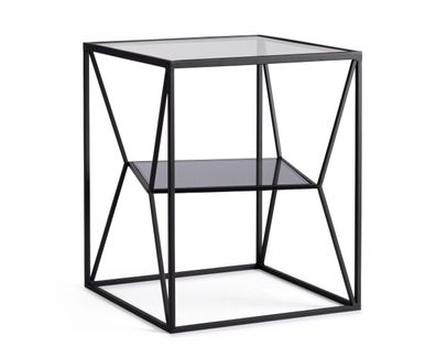 Couchtisch Adryna Metall und Glas, modern quadratisch, schwarz, 40x40 cm, pulverbesch