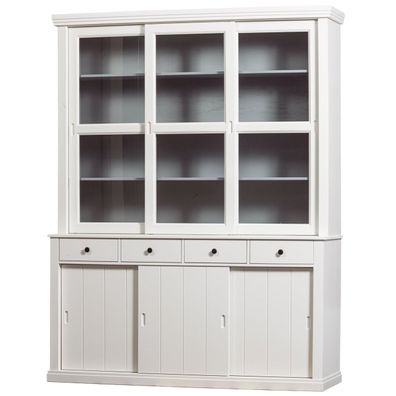 Buffetschrank Lagos aus Kiefernholz, klassischer Landhausstil, weiß lackiert, mit Gla