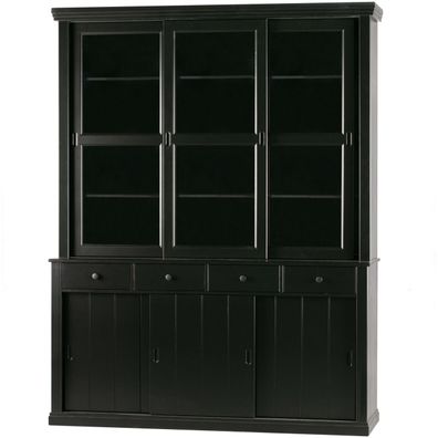 Buffetschrank Lagos aus Kiefernholz, klassischer Landhausstil, Schwarz, mit Schiebetü
