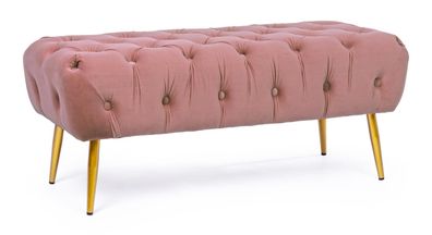 Bank Atinca aus Samt, modern gepolstert, Rosa mit goldfarbenem Metallgestell, für 1-2