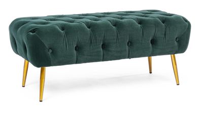 Bank Atinca aus Samt, modern gepolstert, grün mit goldenen Metallbeinen, 103 cm breit