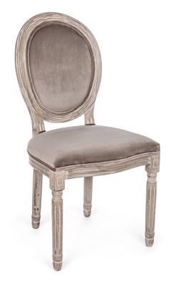 Stuhl Edilmath, Samtbezug und Birkenholz, klassischer Barockstil, taupe, gepolstert