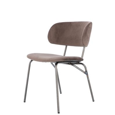 Stuhl Giulia mit Samtbezug, Retro Chic Design, taupe, gepolstert, Metallgestell silbe