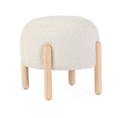 Hocker Layida aus Boucle-Stoff, rundes Design, modern skandinavisch, naturfarben, gep