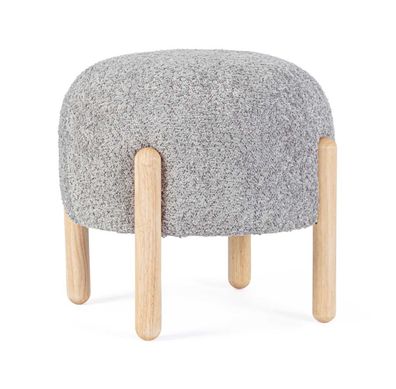 Hocker Layida aus Boucle-Stoff, modern skandinavisch, gepolstert, Grau, rund, Bizzott