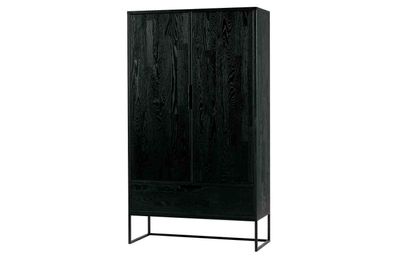 Schrank Silas aus Eschenholz, modernes Design, schwarz, FSC-zertifiziert, 2 Türen, 1