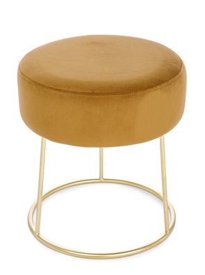 Hocker Assira Samt, modern gepolstert, rund, Gelb, goldenes Metallgestell, bequem für