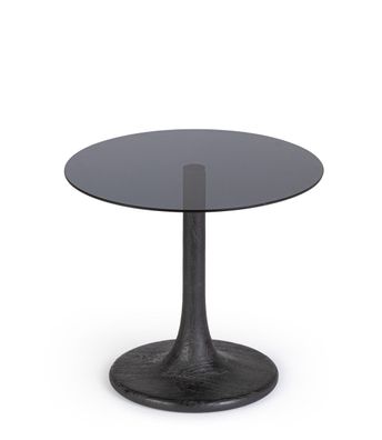 Beistelltisch Nederab aus Mangoholz und Glas, modern, rund, schwarz, Ø 45 cm