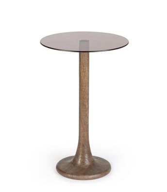 Beistelltisch Nederab aus Mangoholz und Glas, modern rund, braun, Ø 35 cm, elegantes