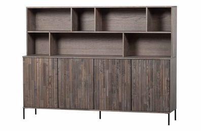 Wandschrank Gravure aus Eschenholz, modern skandinavisch, Espresso, Push-to-Open, höh
