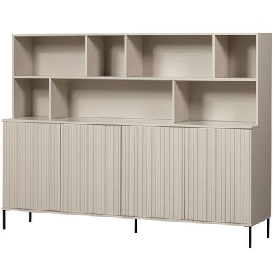 Wandschrank Gravure aus Kiefernholz, skandinavisches Design, hellgrau Dust, Push-to-O