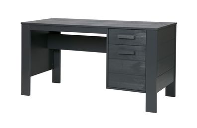 Schreibtisch Dennis aus Kiefernholz, skandinavisches Design, dunkelgrau lackiert, mit