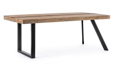 Esstisch Esterna aus Mangoholz, modern rechteckig, Natur, schwarze U-Fuß-Gestell, 200