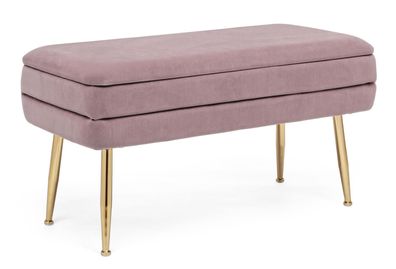 Bank Lipavna, Samtpolsterung und Stauraum, modern, rosa, goldfarbenes Metallgestell,