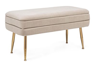 Bank Lipavna aus Samt, modern mit Stauraum, Beige, Metallgestell in Gold, 80 cm