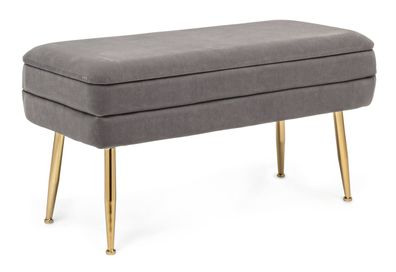 Bank Lipavna aus Samt, modern mit Stauraum, 80 cm, grau mit goldfarbenem Gestell