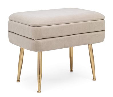 Bank Lipavna aus Samt, modern mit Stauraum, beige, goldfarbenes Metallgestell, 50 cm