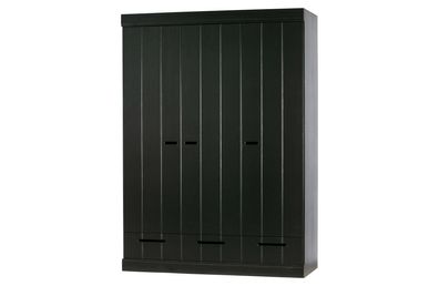 Kleiderschrank Connect aus Kiefernholz, modernes Design mit 3 Türen, Schwarz lackiert
