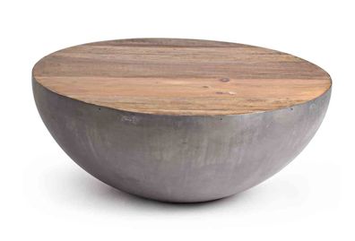 Couchtisch Restacal aus recyceltem Holz und Metall, Industrial Design, rund, grau nat