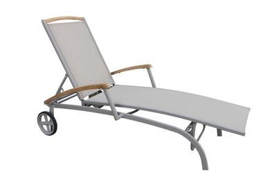 Gartenliege Andy von Brafab aus Teakholz, modern, beige, verstellbare Rückenlehne, mi