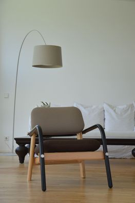 Sessel Billy aus weichem Stoff, Retro Chic Design, schwarz braun beige, eleganter Kom
