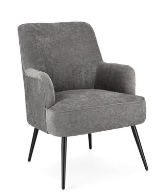 Sessel Enistena aus Stoff, modernes Design, Grau, stabiles Metallgestell, komfortable