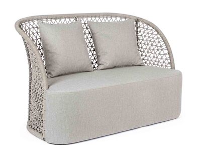 Gartensofa Enyuli aus Aluminium und Olefin-Stoff, modern gepolstert, Sand, inkl. Kiss