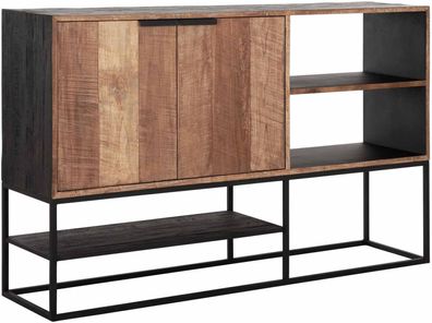 Sideboard Cosmo Teakholz, Industrial Style, natur, Metallgestell schwarz, 160 cm brei