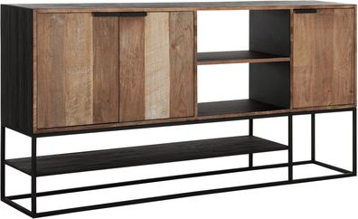 Sideboard Cosmo aus Teakholz, Industrial Design, natur, 205 cm breit, Gestell schwarz
