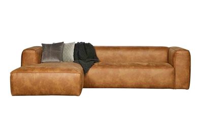 Ecksofa Bean Lederoptik, modern links, cognacbraun, bequeme Polsterung und großzügige