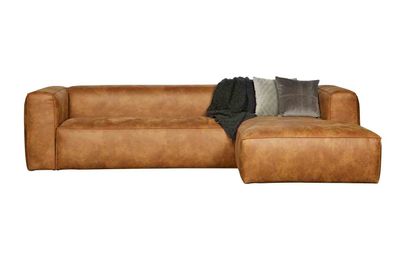 Ecksofa Bean in Lederoptik, modern und gepolstert, rechts, cognacbraun, komfortables