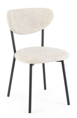 Esszimmerstuhl Allimud aus Boucle-Stoff, modern gepolstert, Natur, schwarzes Metallge