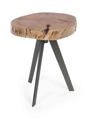 Beistelltisch Noranes aus Akazienholz, rundes Design, modern, Natur, Metallgestell, Ø