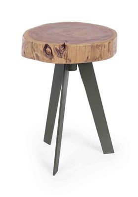 Beistelltisch Noranes aus Akazienholz, modern rundes Design, Natur, Metallgestell, Ø