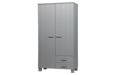Kleiderschrank Dennis aus Kiefernholz, modernes Design, hellgrau, mit Türen und Schub
