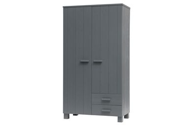 Kleiderschrank Dennis aus Kiefernholz, lackiert, modern, dunkelgrau, mit Schubladen u