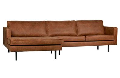 Ecksofa Rodeo Lederoptik, moderne Chaiselongue links, cognacbraun, komfortabel gepols